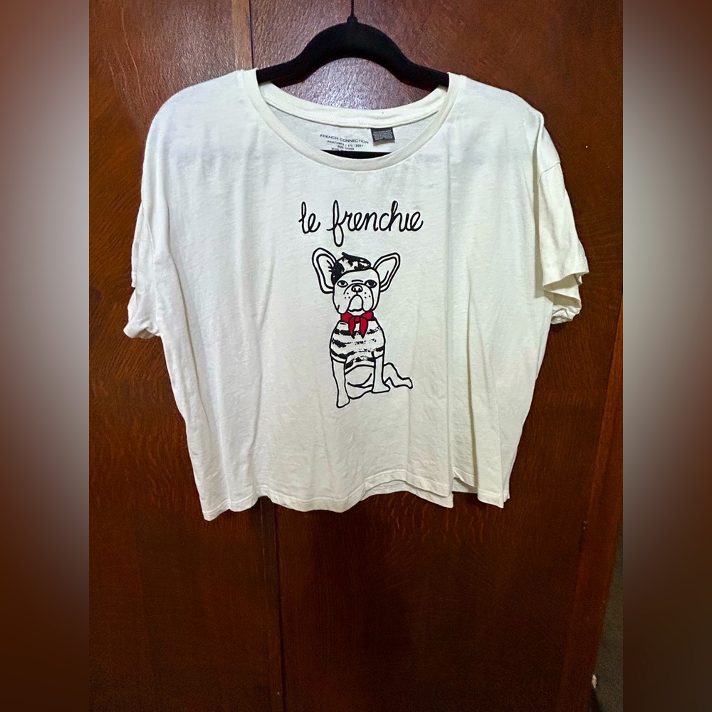 French Connection Le Frenchie Graphic cropped Tee size large